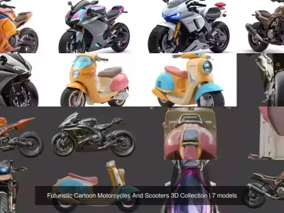 Futuristic Cartoon Motorcycles And Scooters 3D Collection 3D Model Pack