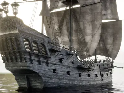 Black Pearl Ship Low-poly 3D model