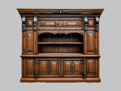 Large wooden cabinet medieval furniture Low-poly 3D model