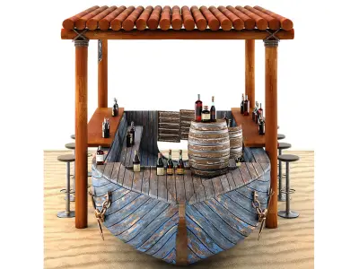 Rusty boat Vessel ship bar restaurant beach 3D model
