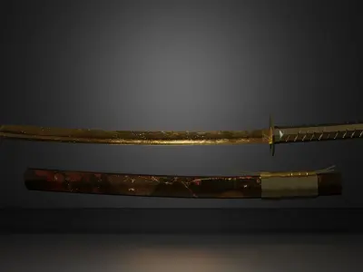 Golden Katana Low Poly Low-poly 3D model