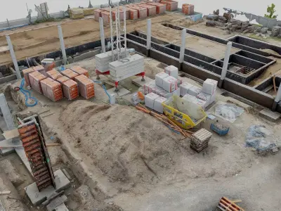 Construction site - foundation footings 3D model