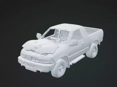 Wrecked Pickup Truck 3D Model Realistic Vehicle Scene Free 3D print model