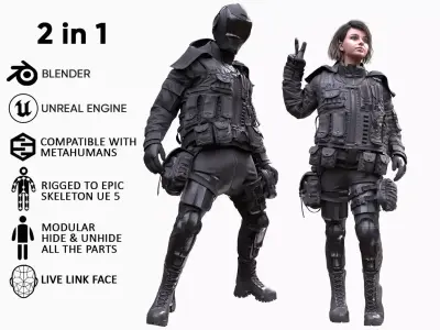 Mens and Womens Military Uniform 5 3D Model Pack