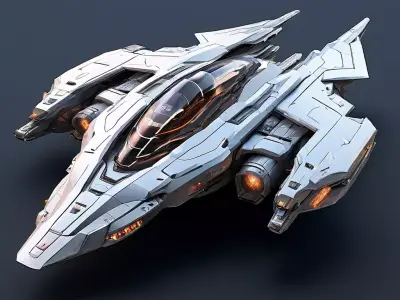 Scifi Fighter Starship White Guardian Low-poly 3D model