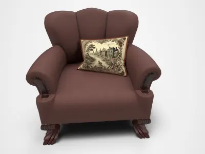 Victorian leather armchair and footrest TRAILHAVEN Low-poly 3D model