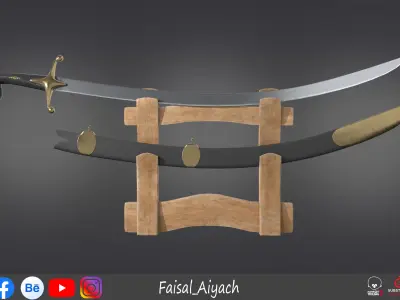 Arabic Sword And Shield Low-poly 3D model