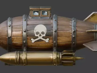 Realistic Steampunk Pirate  Submarine  Low-poly 3D model