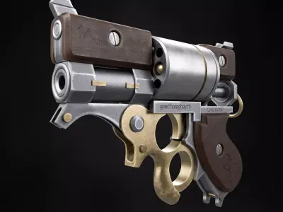 Steampunk Revolver Low-poly 3D model