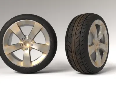 car wheel set Low-poly 3D model