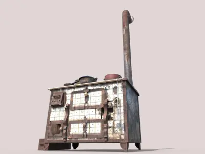 Old Stove With Pots 3D model