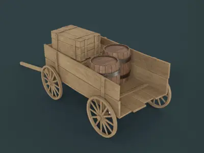 Wooden Cart Low-poly 3D model