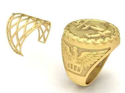 Anchor and Eagle Signet Ring 3D Model for Jewelry 3691 3D print model