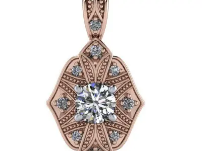 Antique Filigree miligrain pendant with round stone 3D print model