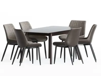 Dining Set table with six chairs 3D model