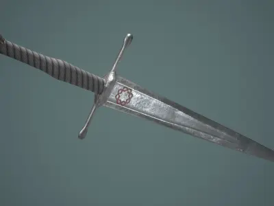 Red clan medieval fantasy sword Low-poly 3D model