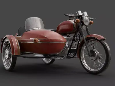 Motorcycle Jawa 350 with a sidecar 3D model
