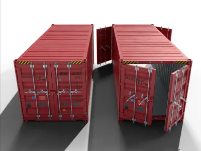 20ft Cargo Container Bright red Low-poly 3D model
