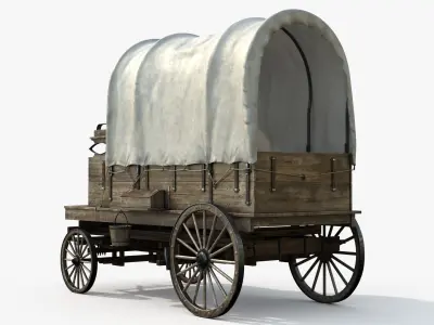  Wooden Covered Wagon-8K PBR 
