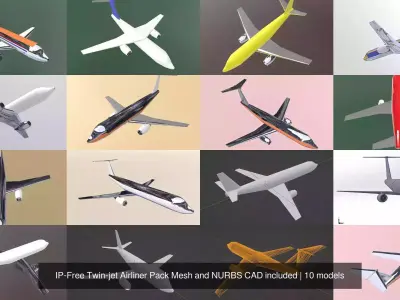 IP-Free Twin-jet Airliner Pack Mesh and NURBS CAD included
