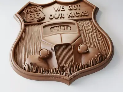 Route 66 Sign CNC - Vintage Car Plaque STL - 3D Garage Sign  3D model