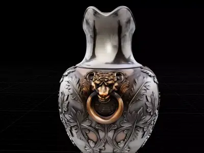Ornate Victorian Silver  Copper Pitcher Antique Lion Head Ewer Low-poly 3D model