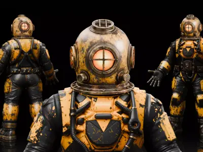 Steampunk Deep Sea Diver - Rigged Low-poly 3D model