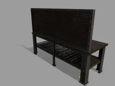 workbench bench made of wood and metal Low-poly 3D model