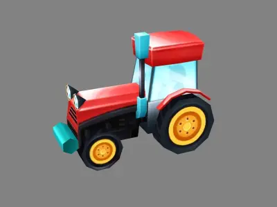 Cartoon tractor Low-poly 3D model buy