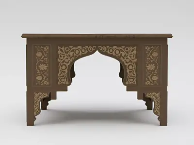 Arabic Wooden Carved Table - Oriental Inlaid Furniture 3D Model 3D model