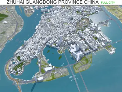 Zhuhai Macau Guangdong Province China 70km Low-poly 3D model