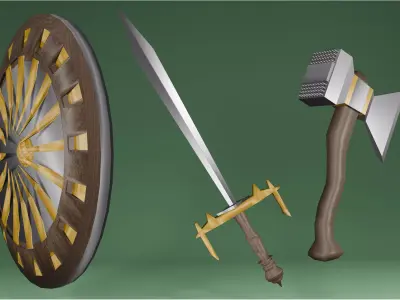 medieval set STYLIZED MEDIEVAL WEAPON PACK SWORD SHIELD AXE  Low-poly 3D model