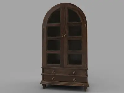 bookcase 3D model wooden with glass doors 3D model
