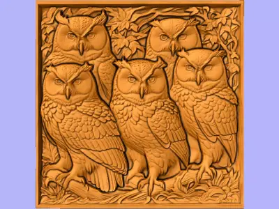 QUADRO DECORATIVO CORUJAS 3D model
