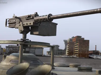 Used Vehicle Heavy Machine Gun Black 3D model