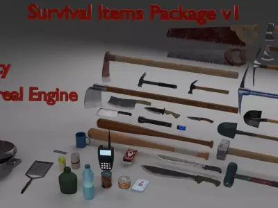 Survival Items Package v1 - 40 Assets Low-poly 3D model