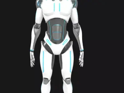 futuristic white sleek friendly humanoid robot with blue strips  Low-poly 3D model