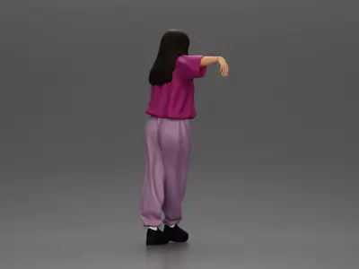 woman leaning on the car in magenta and lavender striking 3D print model