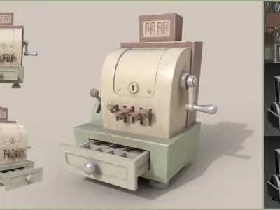 Stylized Cartoony Cash Register - 2 color schemes Low-poly 3D model