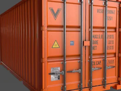 PBR 20 ft Shipping Cargo Container Version 1 - Orange Low-poly 3D model