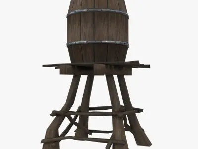 Wooden water tower low-poly 3d model Low-poly 3D model