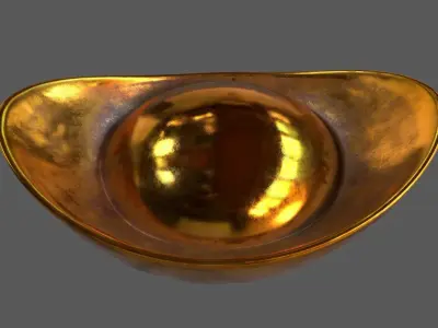 Gold Chinese Ingot Sycee Low-poly 3D model