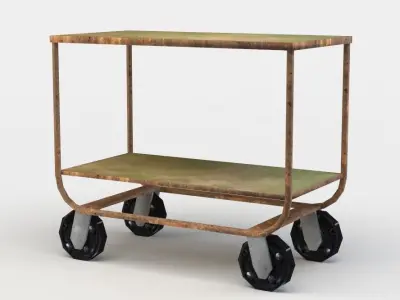Trolley metal cart with wheels and shelf Low-poly 3D model