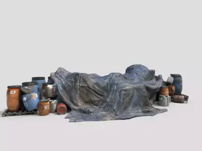 Old Industrial Barrels With Tarp 3D model