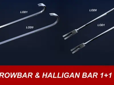 Crowbar and Halligan Bar Game Ready Low-poly 3D model