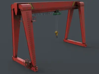 PBR Single Girder Gantry Crane V2 - Red Low-poly 3D model