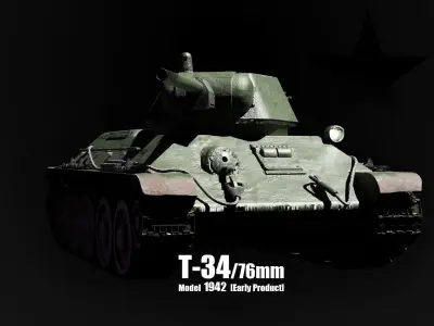 T-34-76 - Soviet Medium Tank - Common Livery - Model 1942 Early Low-poly 3D model