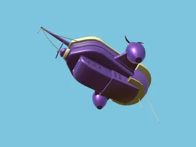 Cartoon Airship 07 - Purple Yellow - Low Poly Ship Low-poly 3D model