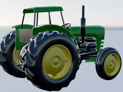 Classic Farm Tractor 3D Model Low Poly Agricultural Vehicle Low-poly 3D model
