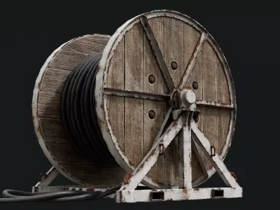 Wooden Cable Reel - Game Ready PBR Low-poly 3D model